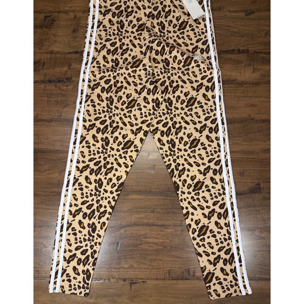 Adidas Women Leopard Print 3-Stripes Leggings Magic Beige XL NWT
